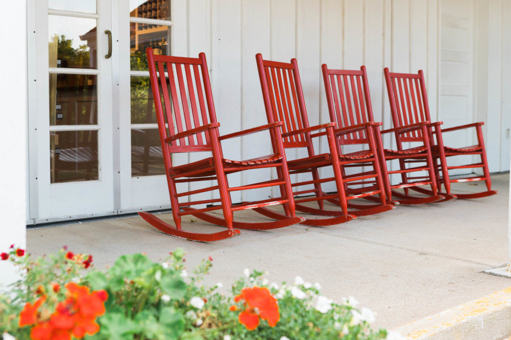 love these red rocking chairs outside of the apple house market in Nebraska city